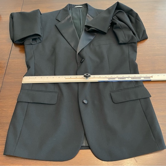 Stafford Men Black Tuxedo Tux Jacket Satin Notched Lapels 3-Button Wool 41R - Picture 6 of 9